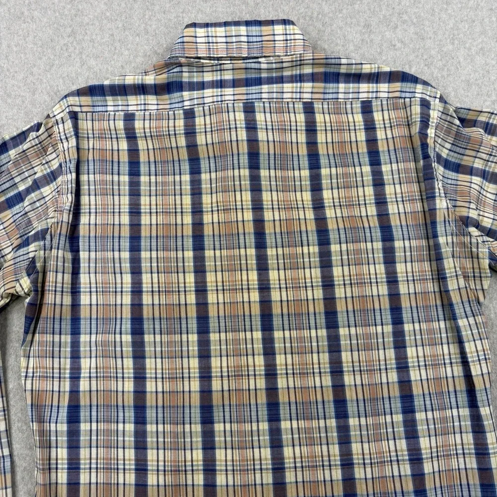 Vintage Levis Shirt Mens Medium Blue Plaid 70s Tapered Western Long Sleeve‎